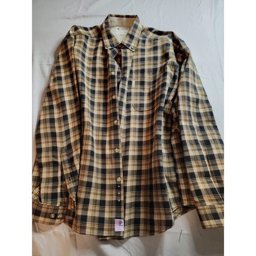 Columbia‎ Sportswear Men's Long Sleeve Plaid Button Up Shirt Size L Starched